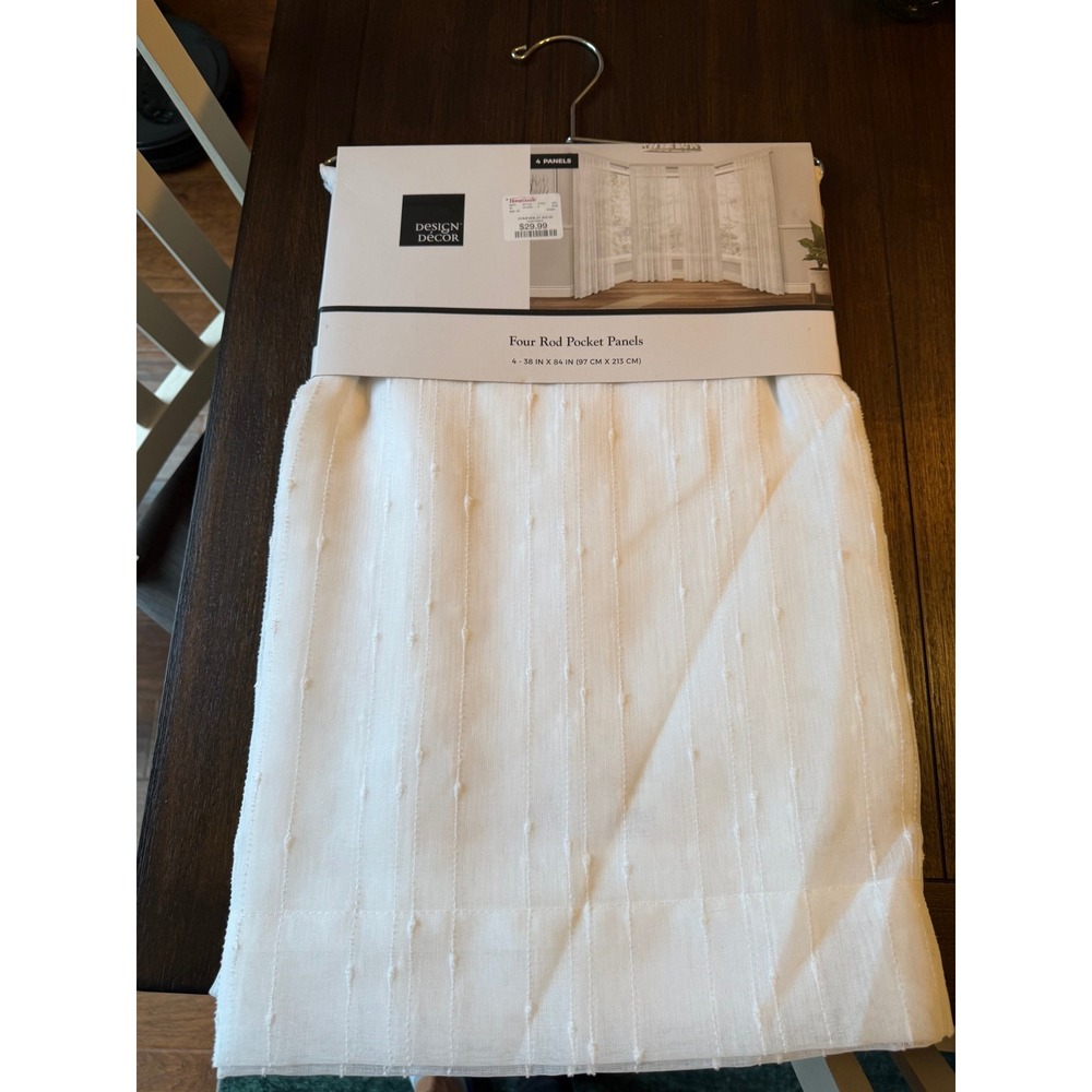 Design Decor Whitaker White 4 Pack Rod Pocket Curtain Panels 38x84 Clip Jacquard